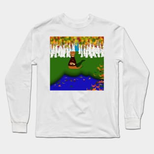 Oliver The Otter at River Wolf Lake in Autumn Long Sleeve T-Shirt